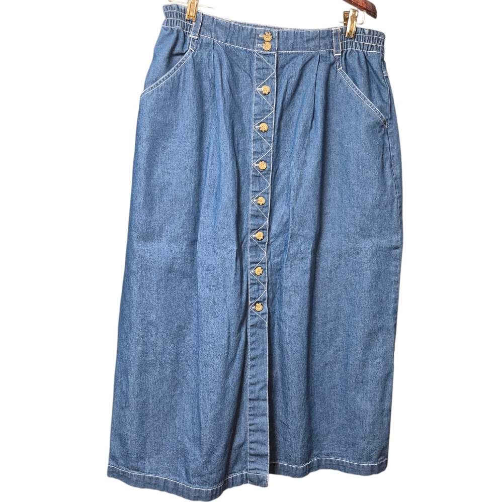Vintage Cotton Denim Button-Front Skirt Petite 14